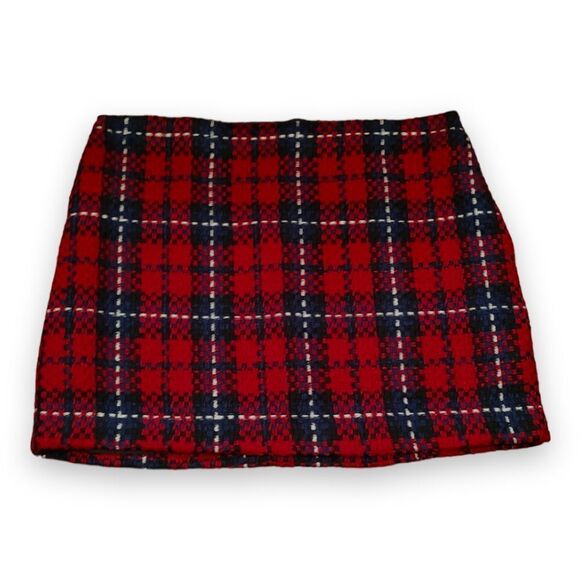 autres filles Red & Navy Plaid Tweed Mini Skirt US Large BNWOT - Picture 1 of 6